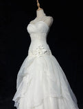 Niulatu White Strapless A-Line Tulle Lace Applique Wedding Dresses Long Prom Dresses HZ1103