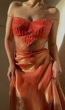 Niulatu Orange Spaghetti Straps A-Line Tulle Beaded Party Dresses Elegant Prom Dresses HZ1103