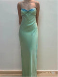 Niulatu Spaghetti Strap Green Satin Sheath Evening Dresses Gothic Prom Dresses HZ1103