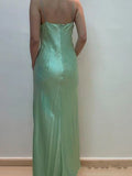 Niulatu Spaghetti Strap Green Satin Sheath Evening Dresses Gothic Prom Dresses HZ1103