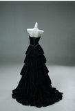 Niulatu Black Strapless A-Line Velvet Layered Long Prom Dresses Formal Evening Dresses HZ1103