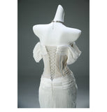 Niulatu White Taffeta Off-the-shoulder Mermaid Evening Dress Beaded Long Prom Dresses HZ1103