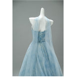 Niulatu Strapless Blue A-Line Tulle Evening Dress Sparkling Beaded Long Prom Dresses HZ1103