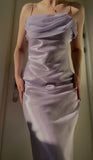 Niulatu Lilac Spaghetti Straps Sheath Ball Dress Vintage Satin Evening Dress HZ1103