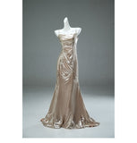 Niulatu Champagne Spaghetti Strap Mermaid Shining Long Evening Dress Elegant Prom Dress HZ1103
