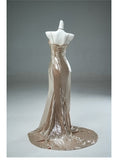 Niulatu Champagne Spaghetti Strap Mermaid Shining Long Evening Dress Elegant Prom Dress HZ1103