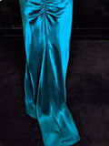 Niulatu Teal Spaghetti Straps Satin Sheath Backless Retro Long Party Dress HZ1103