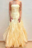 Niulatu Yellow Strapless Chiffon Mermaid Backless Evening Dresses HZ1103