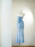 Niulatu Light Blue Strapless Party Dress Simple Mermaid Evening Dress HZ1103