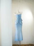 Niulatu Light Blue Strapless Party Dress Simple Mermaid Evening Dress HZ1103