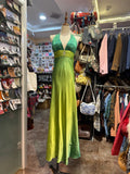 Niulatu Gradient Green V-Neck Satin Backless Long Party Dresses HZ1103