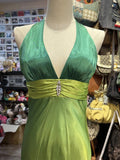 Niulatu Gradient Green V-Neck Satin Backless Long Party Dresses HZ1103