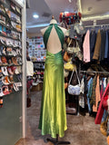 Niulatu Gradient Green V-Neck Satin Backless Long Party Dresses HZ1103