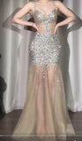 Niulatu Spaghetti Straps Glitter Sequin Mermaid Elegant Formal Evening Dress Tulle V-Neck Backless Long Prom Dresses HZ1103