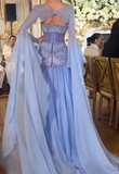 Niulatu Purple Sheath Tulle Beaded Sleeves Long Prom Dresses HZ1103