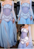 Niulatu Purple Sheath Tulle Beaded Sleeves Long Prom Dresses HZ1103