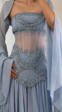 Niulatu Purple Sheath Tulle Beaded Sleeves Long Prom Dresses HZ1103