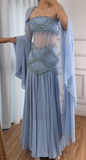 Niulatu Purple Sheath Tulle Beaded Sleeves Long Prom Dresses HZ1103