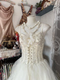 Niulatu Off-White Spaghetti Strap A-Line Layered Tulle Wedding Dress HZ1103