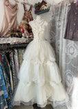 Niulatu Off-White Spaghetti Strap A-Line Layered Tulle Wedding Dress HZ1103