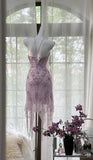Niulatu Lavender Chiffon Short Evening Dresses for Party Glitter Beaded Backless Homecoming Dress HZ1103