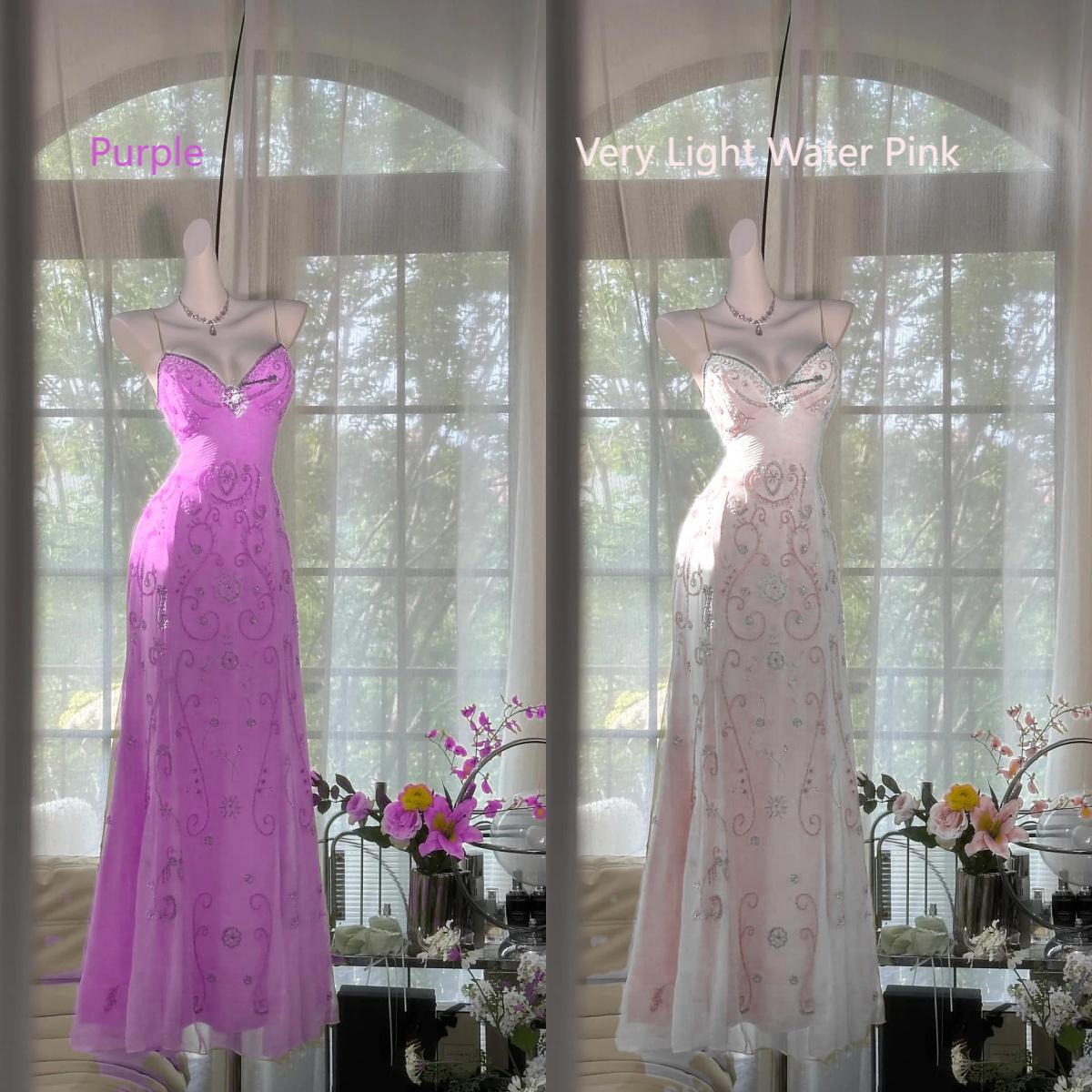 Niulatu Butter Yellow Spaghetti Straps A-line Tulle Beaded Long Prom Dresses Backless Evening Gowns HZ1103