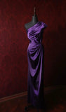 Niulatu Dark Purple One Shoulder Satin Sheath Simple Evening Dresses HZ1103