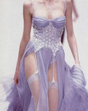 Niulatu Purple Spaghetti Straps Tulle A-Line Long Prom Dresses with Slits HZ1103