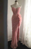 Niulatu Peach Strapless Sheath Evening Dress Simple Bridesmaid Dress HZ1103