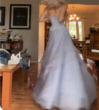 Niulatu Lilac Strapless Tulle A-Line Long Prom Dresses Unique Wedding Dresses HZ1103