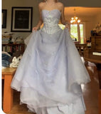 Niulatu Lilac Strapless Tulle A-Line Long Prom Dresses Unique Wedding Dresses HZ1103