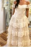 Niulatu Ivory Off Shoulder Tulle Lace A-line Wedding Dress HZ1103