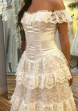 Niulatu Ivory Off Shoulder Tulle Lace A-line Wedding Dress HZ1103