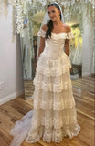 Niulatu Ivory Off Shoulder Tulle Lace A-line Wedding Dress HZ1103