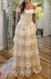 Niulatu Ivory Off Shoulder Tulle Lace A-line Wedding Dress HZ1103