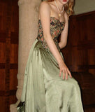Niulatu Olive Green Strapless Satin A-Line Bridesmaid Dress Sweet Formal Evening Dress HZ1103