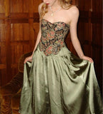 Niulatu Olive Green Strapless Satin A-Line Bridesmaid Dress Sweet Formal Evening Dress HZ1103