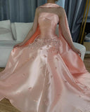 Niulatu Gray Blue Satin A-Line Strapless Wedding Dress Formal Evening Dress HZ1103
