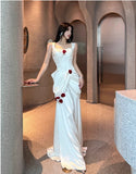 Niulatu White Satin Mermaid Off-the-shoulder Long Prom Dresses Simple Formal Evening Dresses HZ1103