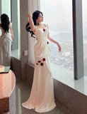 Niulatu White Satin Mermaid Off-the-shoulder Long Prom Dresses Simple Formal Evening Dresses HZ1103
