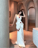 Niulatu White Satin Mermaid Off-the-shoulder Long Prom Dresses Simple Formal Evening Dresses HZ1103
