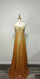 Niulatu Gradient Yellow Spaghetti Straps Sheath Chiffon Long Prom Dresses Evening Dress HZ1103