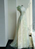 Niulatu Light Green One Shoulder A-Line Tulle Applique Wedding Dress Formal Evening HZ1103