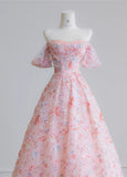 Niulatu Pink Off-the-shoulder A-Line Tulle Sequin Applique Wedding Dress Sweet 16 Dresses HZ1103