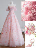 Niulatu Pink Off-the-shoulder A-Line Tulle Sequin Applique Wedding Dress Sweet 16 Dresses HZ1103