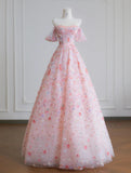 Niulatu Pink Off-the-shoulder A-Line Tulle Sequin Applique Wedding Dress Sweet 16 Dresses HZ1103