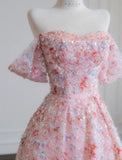 Niulatu Pink Off-the-shoulder A-Line Tulle Sequin Applique Wedding Dress Sweet 16 Dresses HZ1103