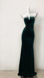 Niulatu Dark Green Strapless Mermaid Velvet Long Evening Dress HZ1103