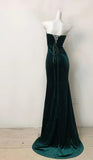 Niulatu Dark Green Strapless Mermaid Velvet Long Evening Dress HZ1103