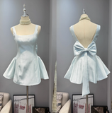 Niulatu Square Neck A-line Backless Birthday Dress Bow Short Prom Dress Sweet Homecoming Dress HZ1103